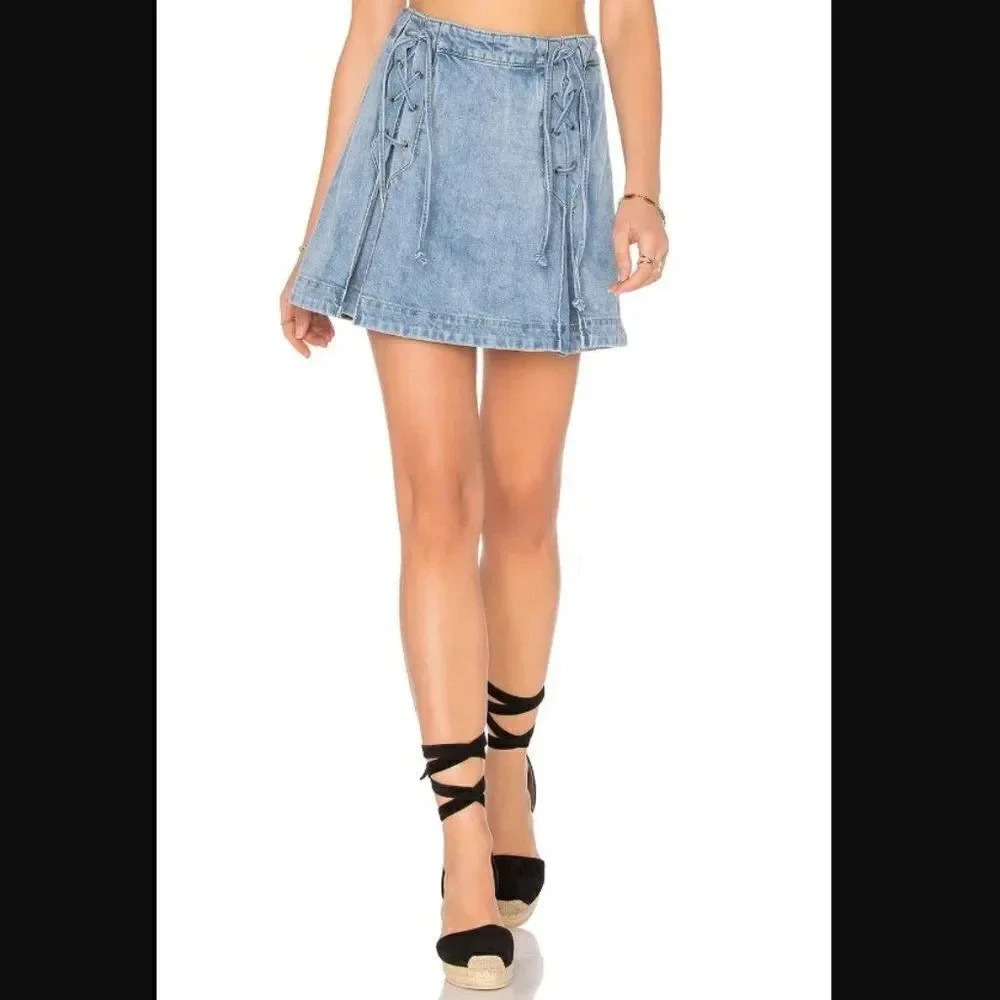 Free People Denim Lace Up Skirt - Picture 2 of 7